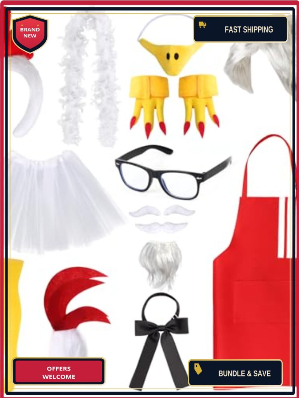 Couple Halloween Chicken & Chef Costume 14Pc Accessory Kit Rooster Cosplay